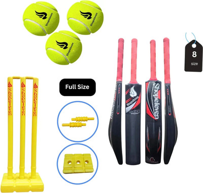 Shopeleven Plastic Bat with Stumps and 3 Tennis Balls for Practice Sessions Cricket Kit