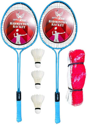 SPO Zone Badminton Kit Combo Set Of 2 Piece Racquet With 3 Piece Feather Shuttle_With Net Badminton Kit