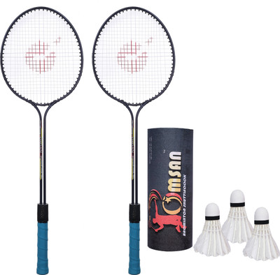 OMSAN 2 Pieces Aluminium Badminton Racket with 3 Pieces Feather Shuttles Badminton Kit