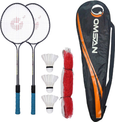OMSAN Aluminium Badminton Racquets Cover (Set of 2) 3 Plastic Shuttles and Net Badminton Kit