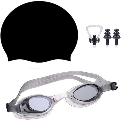 UBALS Swimming Combo Kit, Goggles, Silicone Cap, 2Pc Ear Plugs, 1 Pc Nose Clip Swimming Kit