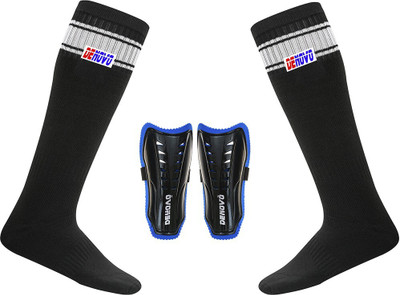 DENOVO Justry Football Kit (One Pair Poplin Plain Knee Length Football Socks + One Pair Shin Guard) Football Kit