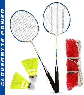 CLOVERBYTE POWER Blue LightWeight Badminton Racquet 1 Pair with 2 pc Shuttlecocks And Net Badminton Kit