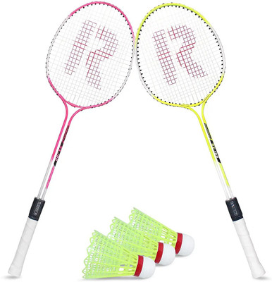 Rakso GR-200 Strung Badminton Racket Set OF 2 PCS WITH 3 NYLON SHUTTLECOCK Multicolor Strung Badminton Racquet(Pack of: 8, 270 g)