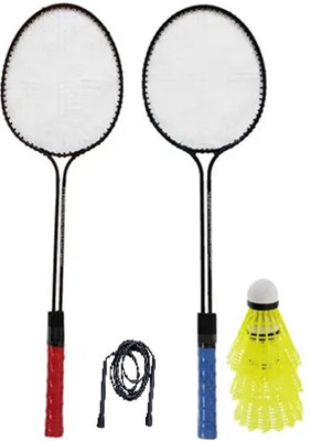 HL Sports 2 PC Badminton Racket + 3 Nylon Shuttle Cock + 1 Pencil Skipping Rope Free Badminton Kit