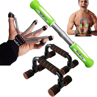 BoldFire Finger Exerciser, Power twister bar upper body strength with push up bar stand Fitness Accessory Kit Kit