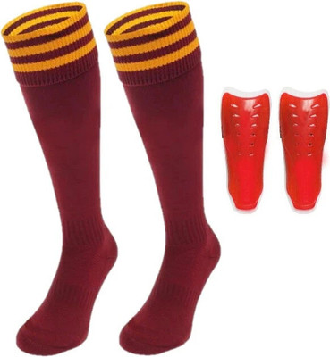 HK Sports Red Socks and Red Shin Guard Combo Football Kit
