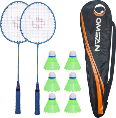 OMSAN Aluminium Badminton Racquets Cover (Set of 2) 6 Plastic Shuttles Badminton Kit