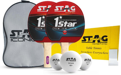 Stag iconic Anywhere Everywhere 2 Racquets & 3 Balls (White) Table Tennis Kit