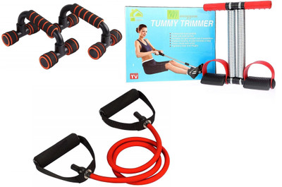 Manogyam Double Spring Tummy Trimmer with Single Toning Tube Exerciser With Push up Bar Combo Fitness Accessory Kit Kit