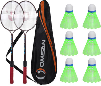 OMSAN Aluminium Badminton Racquets Cover (Set of 2) 6 Plastic Shuttles Badminton Kit