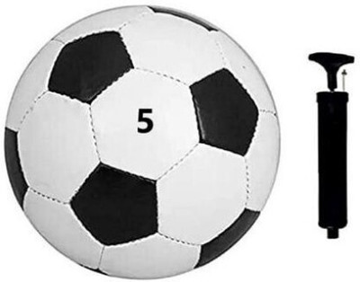 HOC Black & White Football Full Size-5 no. with 6inch air Pump and pin Football Kit