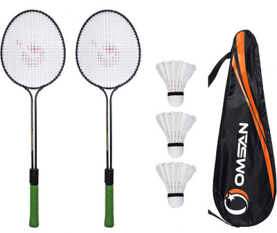 OMSAN 2 Pieces Aluminium Badminton Racket with 3 Pieces Feather Shuttles Racket Bag- Badminton Kit
