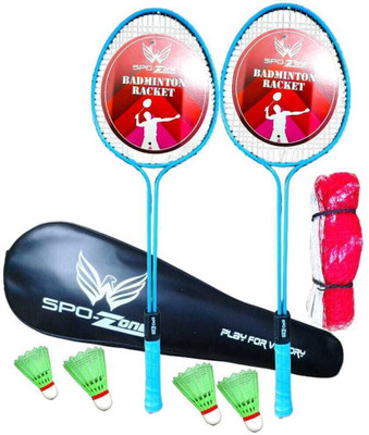 SPO Zone Double Shaft Badminton Racket Combo Kit Set Of 2 Racquet With 4 Shuttlecock NET Badminton Kit