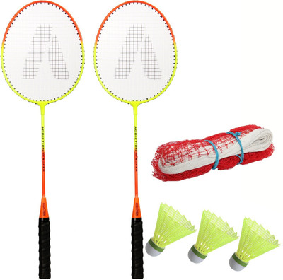 STYRKR Wire-2 Badminton Combo- 2 Rackets with Shuttle Pack of 3 Plastic With Net Badminton Kit