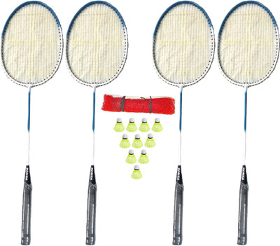 Monika Sports SET OF 4 PC Single Shaft Racket + 10 PC Shuttle + Badminton Net / Badminton Kit