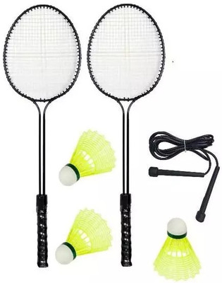 Monika Sports 2 PC Double Shaft Racket + 3 Nylon shuttle cock + 1 Pencil Skipping Rope Free Badminton Kit