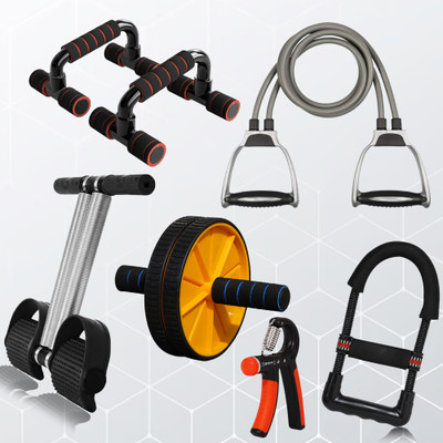 Manogyam Toning Tube,Tummy Trimmer ,Pushup bar &Ab roller,Hand Gripper,Wrist Exerciser Fitness Accessory Kit Kit