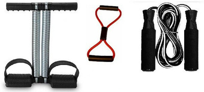 Fitfun HOME COMBO OF DOUBLE SPRING TUMMY TRIMMER WITH SKIPPING ROPE AND RESISTANCE TUBE Fitness Accessory Kit Kit