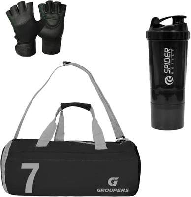GROUPERS Gym Duffle bag ll SPD Sipper Bottle ll Gym Gloves ll fitness Kit- 07 Fitness Accessory Kit Kit