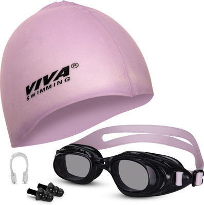 VIVA SWIMMING Swimming Goggles & Swimming Cap with 2 Ear Plug, Nose Clip Swimming Kit