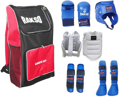 Rakso Karate Kit Set of 6 PCS Karate Gloves Head Guard Shin Guard CHEST Guard LARGE Boxing Kit