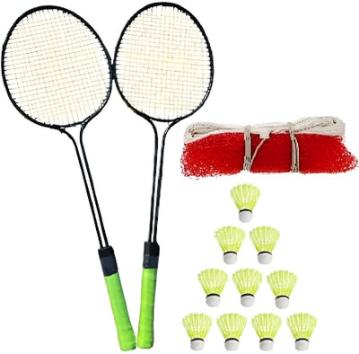 kickmixsports Badminton Racquet Set of 2pcs With 10pcs Nylon Shuttles 1 Net Badminton Kit