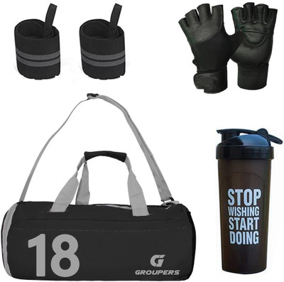 GROUPERS Gym Duffle bag for women,SWSD Sipper Bottle ll Wrist Band ll Gym Gloves- 18 Fitness Accessory Kit Kit