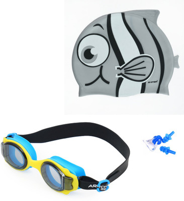 SHIFTER Kids Swimming Combo Set Kit Fish Shape Cap With Premium Anti Fog Swimming Goggle Swimming Kit