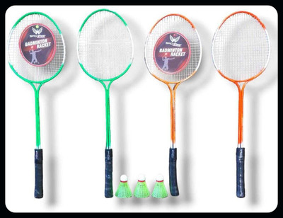 SPO Zone Badminton Double Shaft 4 PC WITH Shuttle Kit-27 Badminton Kit