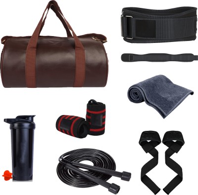 Greeture Gym Combo - Bag, Wrist Band, Rope, Shaker, Deadlifting Belt, Stap, and Towel Gym & Fitness Kit