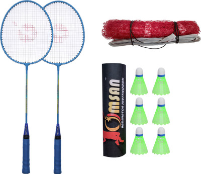 OMSAN 2 Pieces Aluminium Badminton Racket with 6 Pieces Feather Shuttles Badminton Kit
