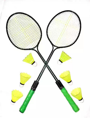 STYRKR Light Weight Badminton Set Of 2 Pc Racket With 6 Nylon Shuttle Badminton Kit