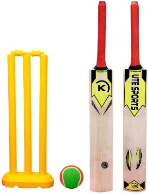 UTE SPORTS KIDS POPULAR WILLOW CRICKET BAT WITH PLASTIC WICKETS SET 1 TENNIS BALL (SIZE-3) Cricket Kit