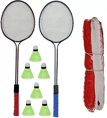 bulls fitness Double shaft racket set with NET and 6 pc plastic shuttlecocks Badminton Kit