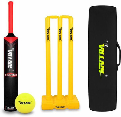 The Villain Hunter Plastic Cricket Bat (Full Size-Black) Bat-Ball-Wicket & Cover | Pack of 4 Cricket Kit