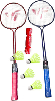 VELLFIRE 2 PC Double Shaft Racket + 4 Nylon shuttle cock+ 1 Badminton net free Badminton Kit