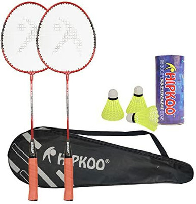 Hipkoo Sports Junior BR-01 Badminton Racquet Set of 2 (Red) with pack of 3 plastic shuttlecock Badminton Kit