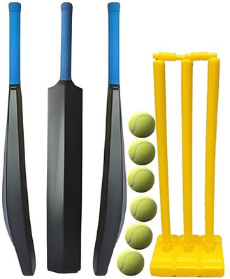 Krishav Trading PVC Bat With Plastic Wicket Set 3 Stumps 2 Bails 1 Base And 6 Tennis Ball Cricket Kit