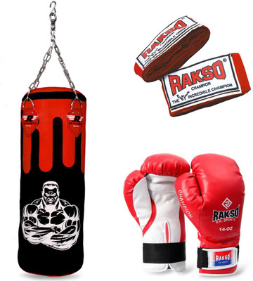 Rakso 3 FEET UNFILLED BOXING PUNCHING BAG PU WITH HAND WRAP AND BOXING GLOVE KIT Boxing Kit