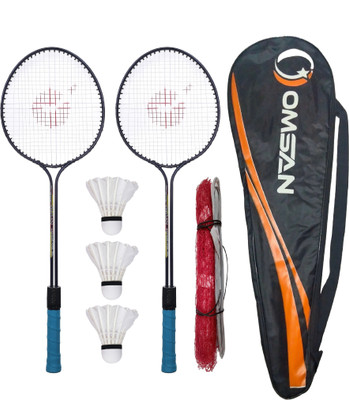 HouseOfCommon Double Shaft Badminton Racket with 3 Feather Shuttlecock and Cover Bag with Net Badminton Kit