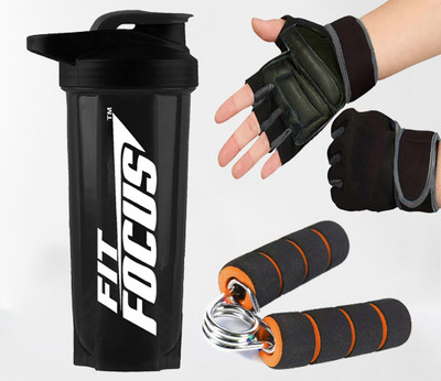 TRUE INDIAN Pack of 3 Combo for Gym Shaker Bottle with Gym Gloves and Mini Gripper Fitness Accessory Kit Kit