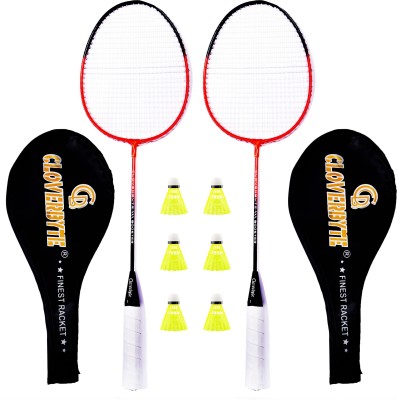 CLOVERBYTE Booster Multicolour 2 Racquet with 6 Nylon Shuttle And Free Head Cover Badminton Kit