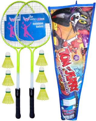 SPO Zone Badminton Racket COMBO KIT Set Of 2 PC With Cover & 6 Plastic Shuttle Badminton Kit