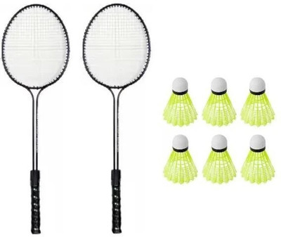 STYRKR 2 Double Shaft Racquet with 6 pc Nylon Shuttle Badminton Kit