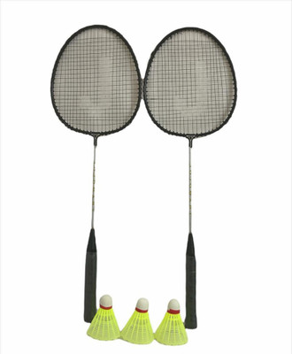 ANC NICKEL Set of 2 Badminton Racquets, 3 Shuttlecocks (BLACK) Badminton Kit