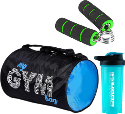 TRUE INDIAN Gym Bag Ultimate Combo My Gym Bag with Protein Shaker Bottle & Hand Gripper Fitness Accessory Kit Kit
