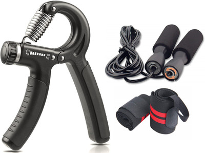 Fitnesstricks Combo of Hand Gripper with Skipping Rope and Wrist Band for Gym Workout Fitness Accessory Kit Kit