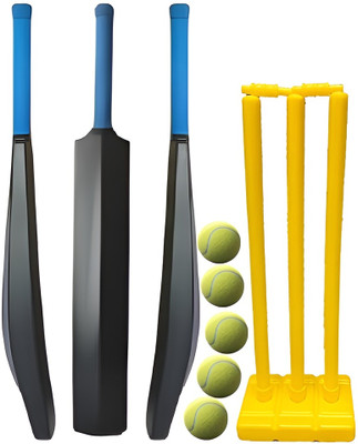 kickmixsports PVC Bat With Plastic Wicket Set And 5 Tennis Ball Cricket Kit