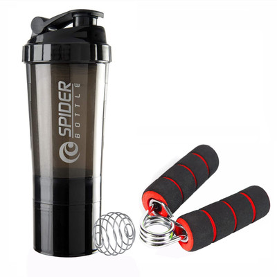 alis 500ml Protein Shaker Bottle 3 Storage With Mini Hand Exerciser Gripper Fitness Accessory Kit Kit